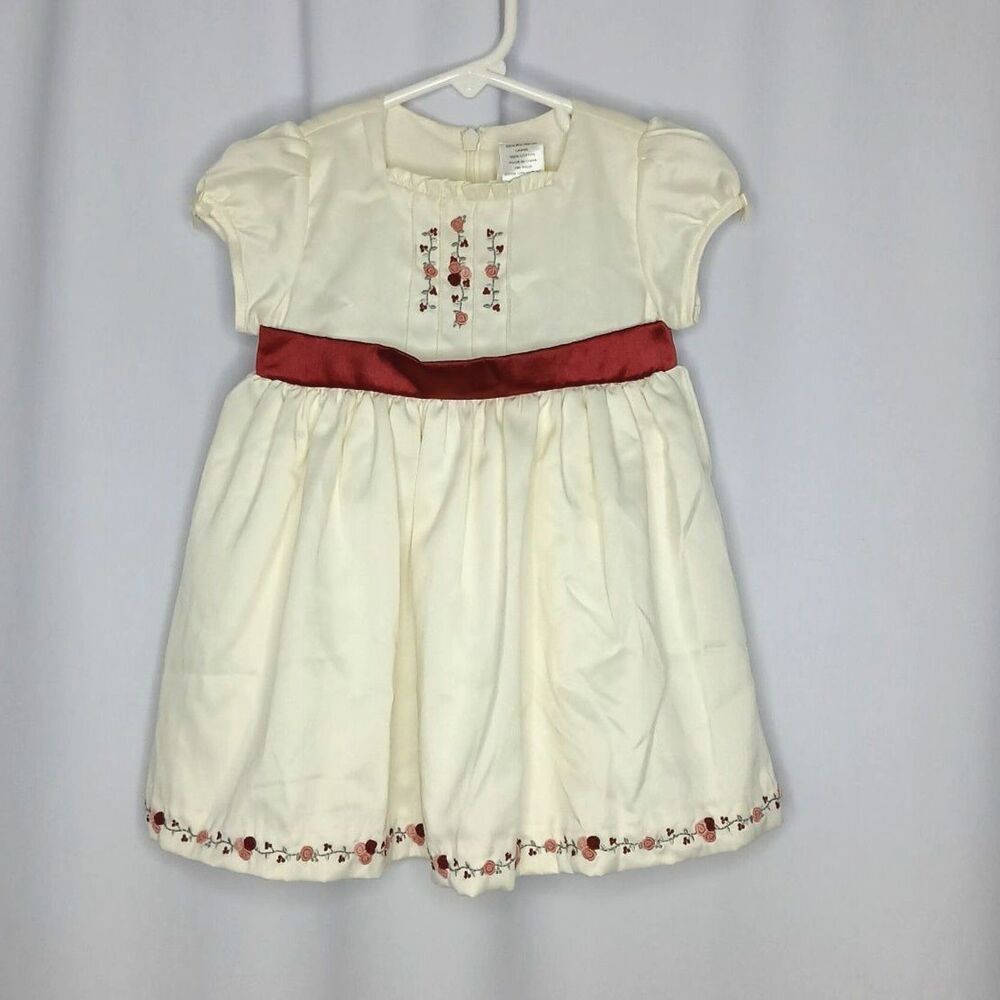 Gymboree Embroidered Satin Dress Floral Short Slve Lined Infant Girls 6-12 mo
